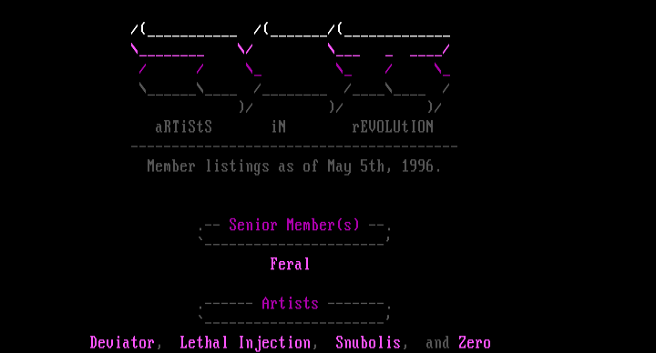 AiR Member Listings 05/96 by feral