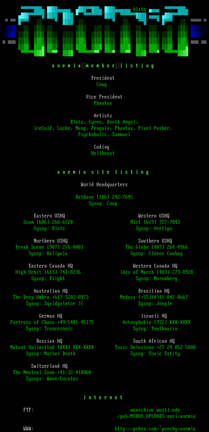 Anemia 08/96 Memberlist by Anemia Staff