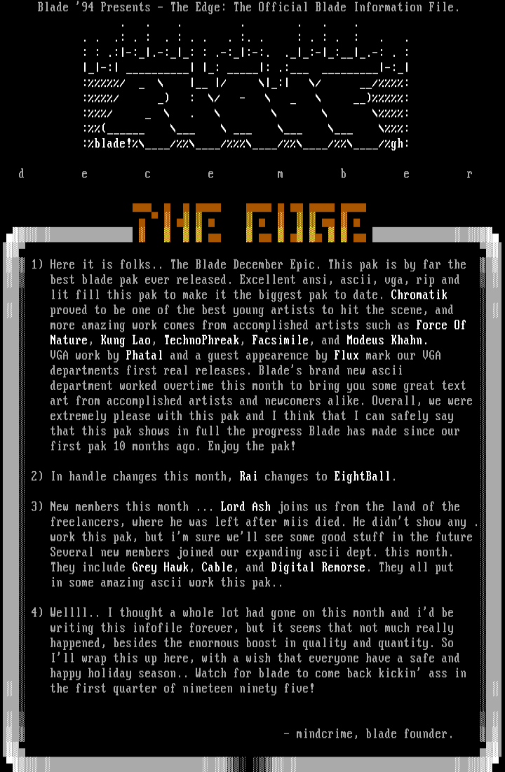 The Edge - Blade Info - Dec. '94! by Staff