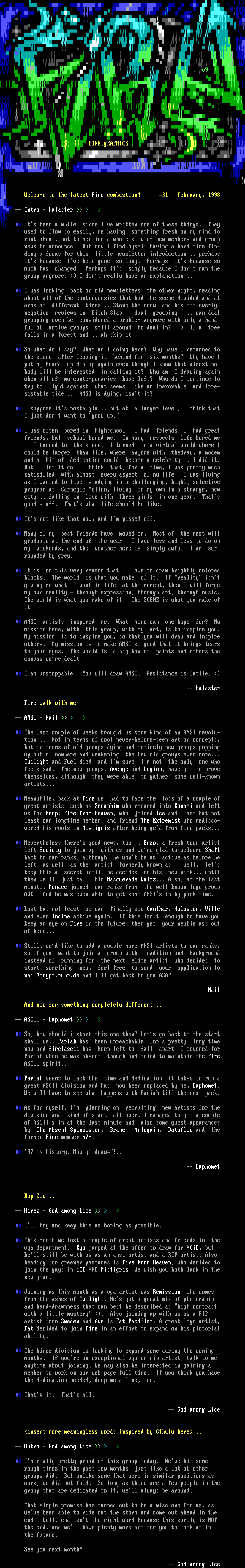 #INFO# Fire February 98 News by Fire Staff