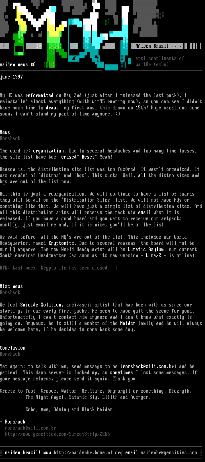 maiden: news - june 1997 by maiden staff