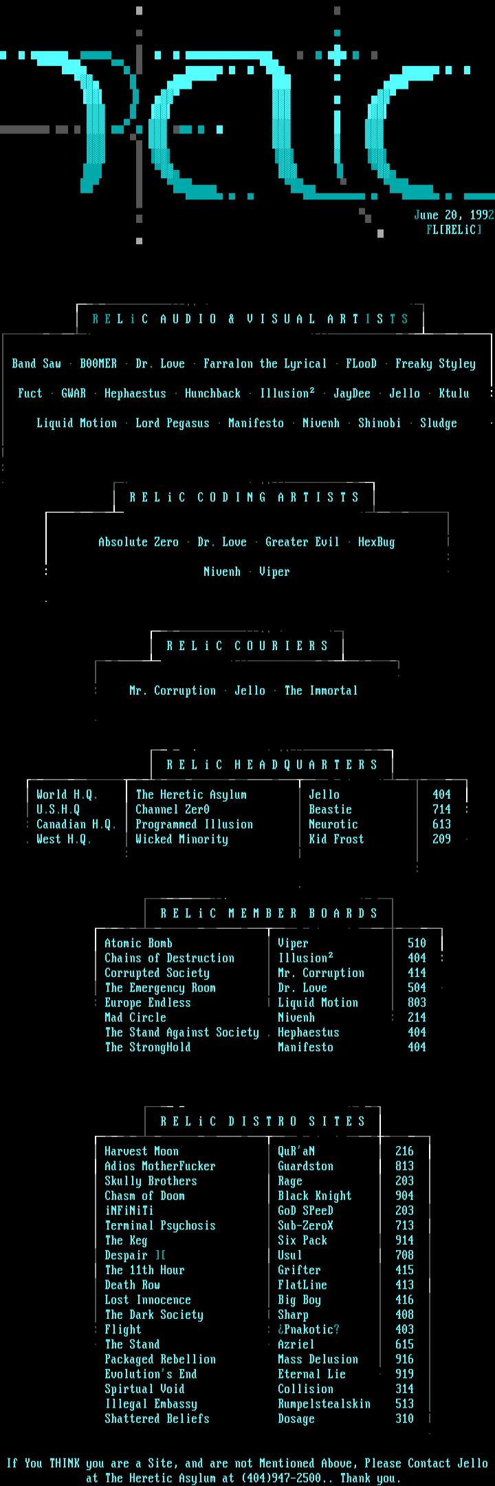 RELiC Memberlist 06/94 by Who Cares?!?!
