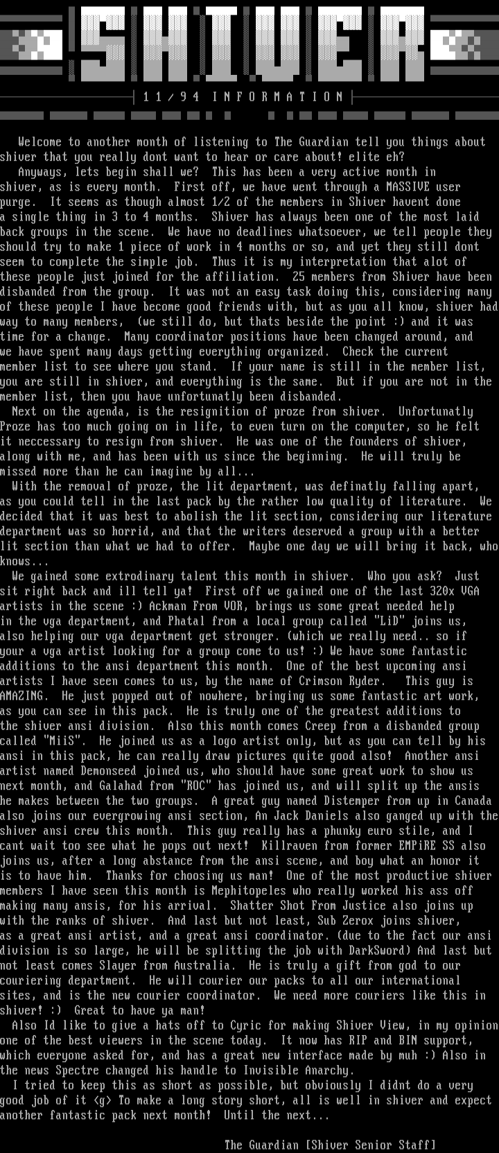 SHIVER 11/94 Information by Shiver