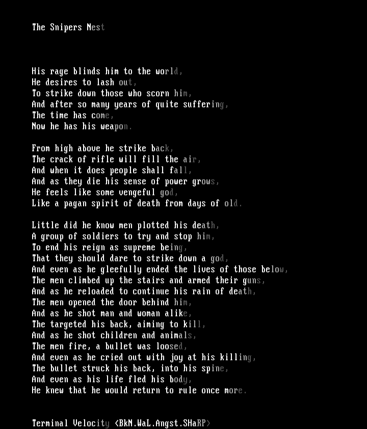 the sniper's nest by terminal velocity
