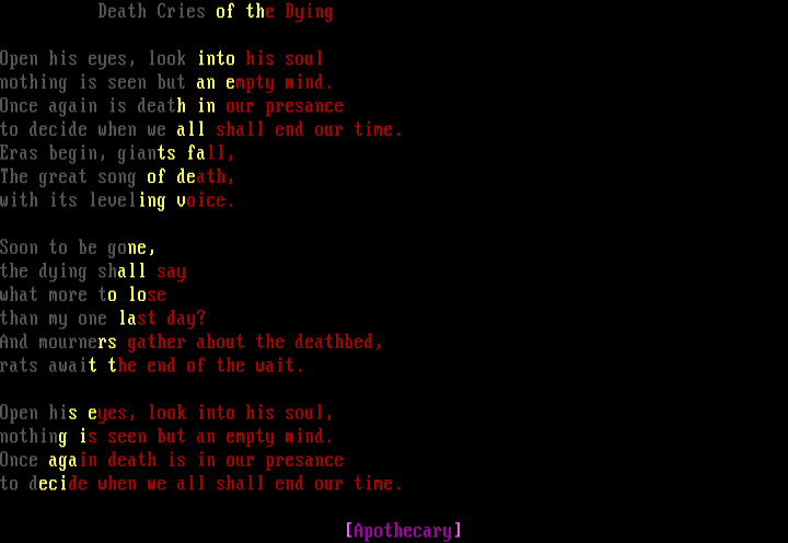Death Cries of Dying by Apothecary